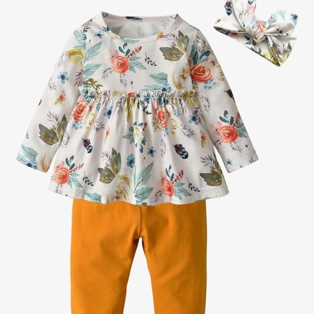 Amazon Kids Floral Outfit - White and Mustard